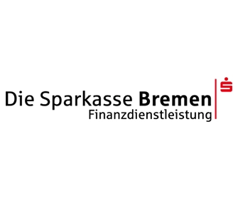Logo der Sparkasse Bremen Finanzdienstleistung mit schwarzer, fetter Schrift und einem roten Sparkasse-Symbol auf der rechten Seite.