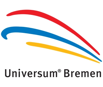 Das Logo von „Universum Bremen“ mit drei geschwungenen Linien in Rot, Blau und Gelb über dem Schriftzug „Universum Bremen“.